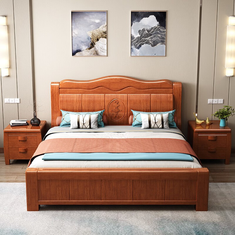 小默工坊新中式轻奢实木床1.8米经济床双人床现代简约婚床结实橡胶木床