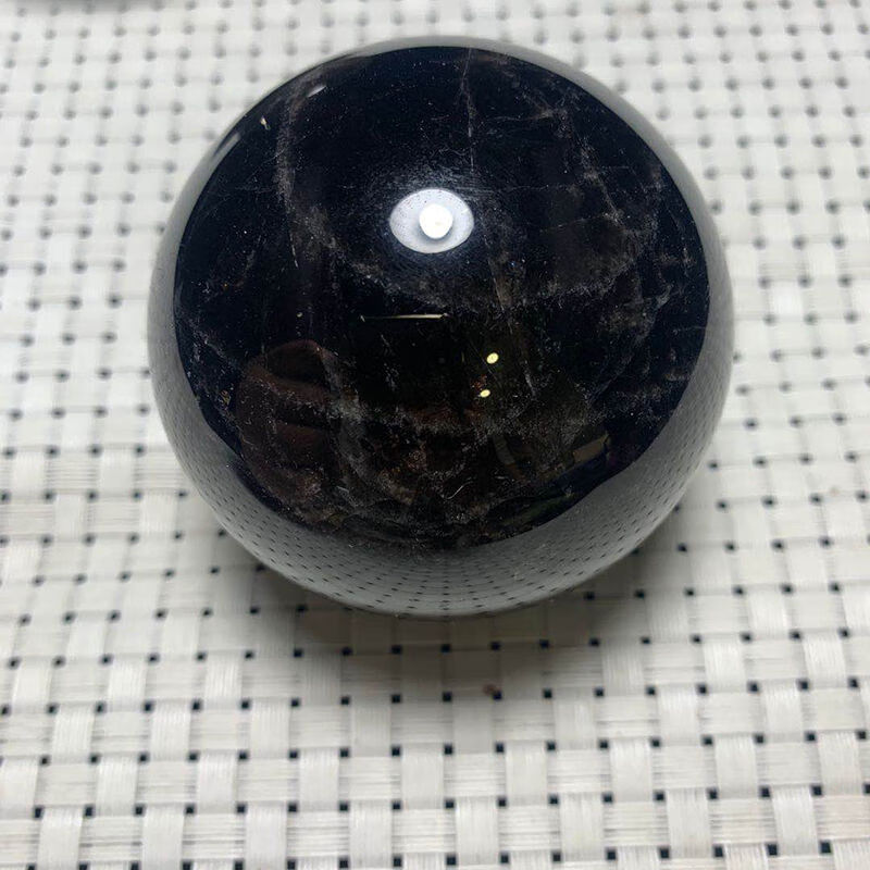 缘份晶生黑色水晶球摆件 原石打磨圆球居家装饰品 办公桌摆设 开业