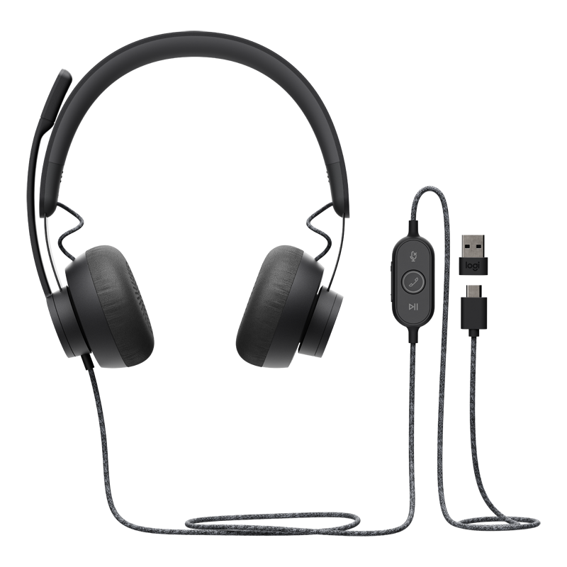 罗技Zone wired 视频会议有线耳麦通用版  USB接口 头戴式耳机  办公+培训(双降噪麦克 线长1.9m)