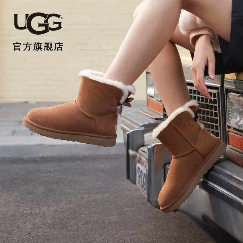 UGG 2020秋冬季新款女士雪地靴经典贝莉蝴蝶结短筒靴 1119512  CHE | 栗子棕色 36