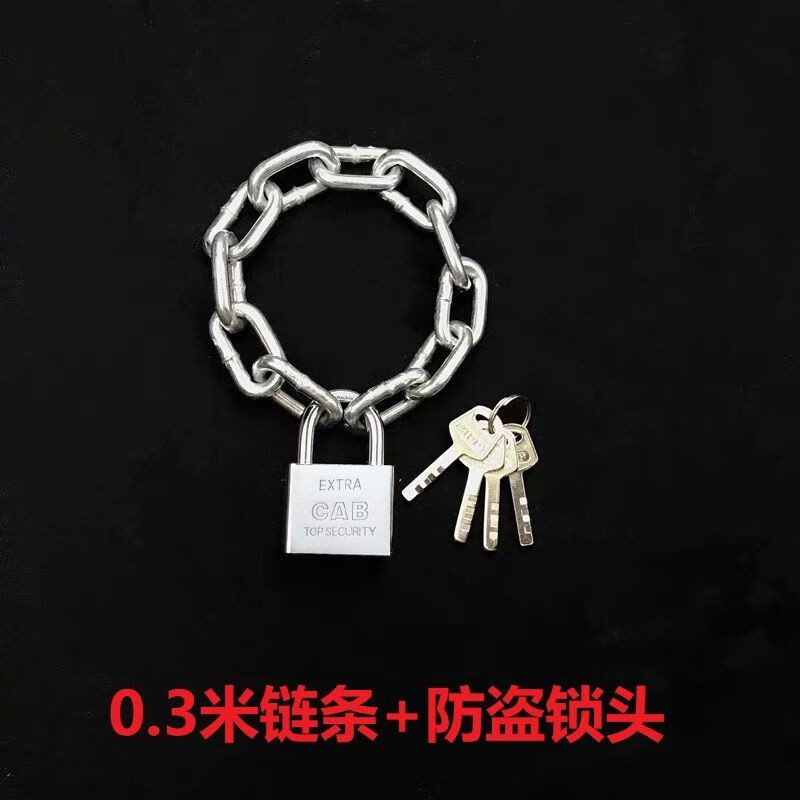 5MM粗链条锁自行车锁锁摩托车防盗锁铁链锁链子锁大门锁推拉门锁 0.3米链条+防盗锁