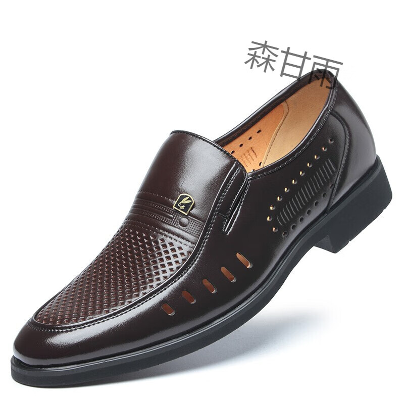 羊皮鞋男春男士皮鞋内增高6商务休闲鞋凉鞋工作鞋套脚正装鞋透气爸爸