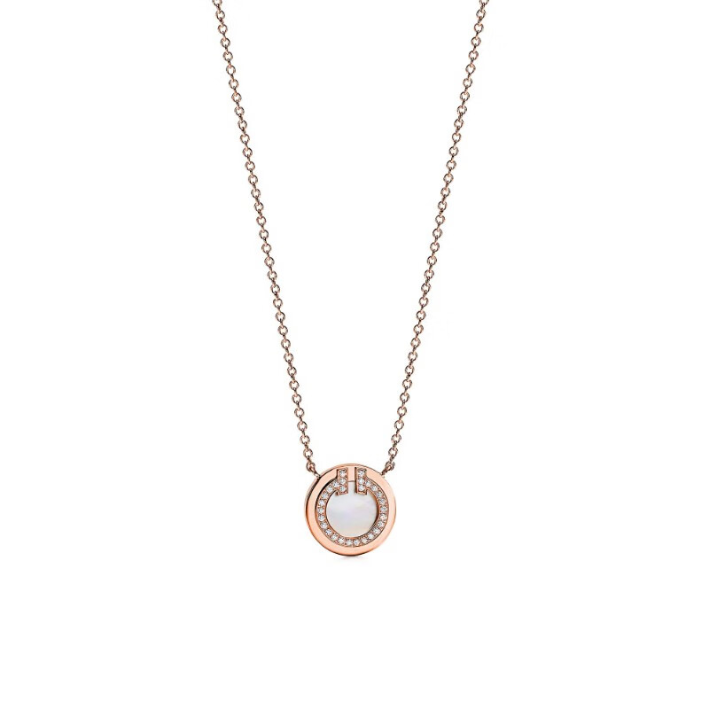 蒂芙尼 tiffany t 系列 18k 玫瑰金镶嵌钻石和珍珠母贝圈形项链 小号