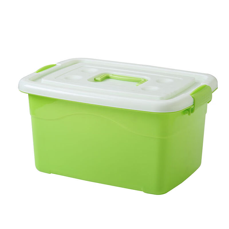 加厚手提透明收纳箱塑料玩具收纳盒有盖小中号衣服整理箱储物箱子 特厚纯绿色 小号带手提长28宽19高16厘米