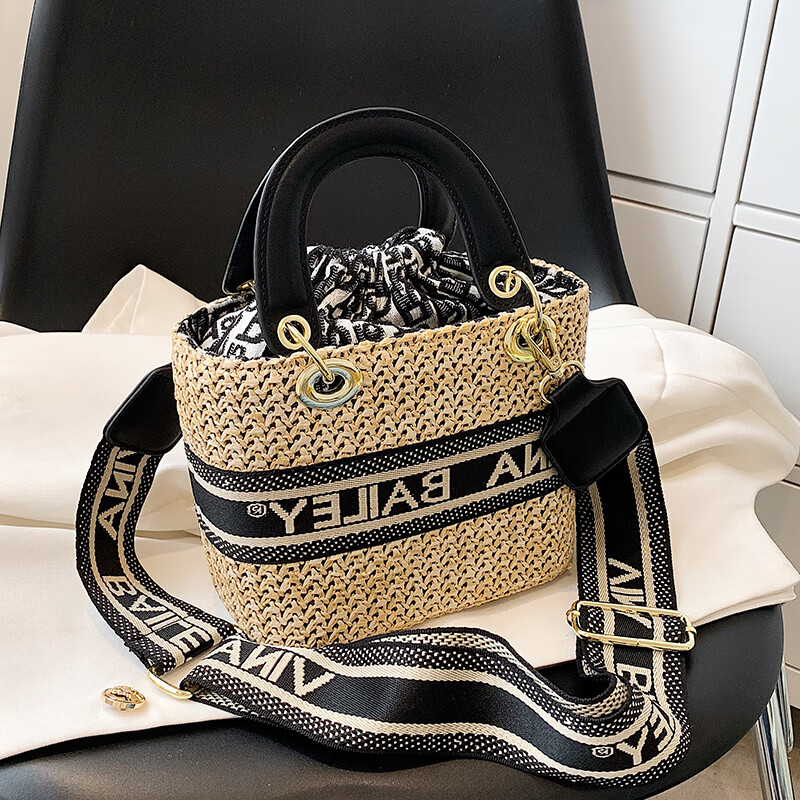 clolv kissd家编织包草编包女2023新款ins百搭拉菲草戴妃包沙滩单肩斜