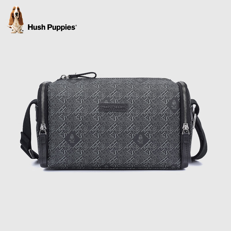 暇步士(hush puppies)男士单肩包简约休闲印花款斜挎包大容量pvc单肩