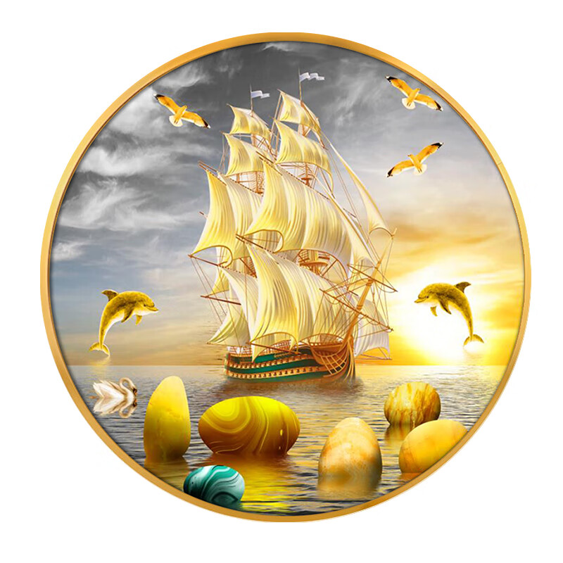 豪绘迎门墙装饰画 玄关画 入户迎门墙装饰画 一帆风顺玄关装饰画中式