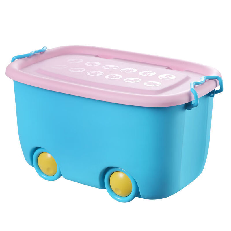 儿童玩具收纳箱筐大容量塑料抖音零食乐高收纳盒宝宝整理箱储物箱 玩具箱蓝箱粉盖 大号：长48*宽32*高27厘米