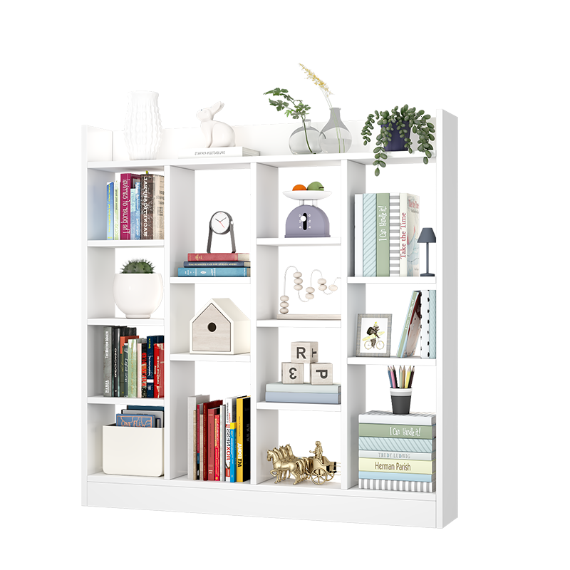 帅力 书架 书房客厅置物架子省空间落地柜收纳架 十四格柜白色SL8275Z