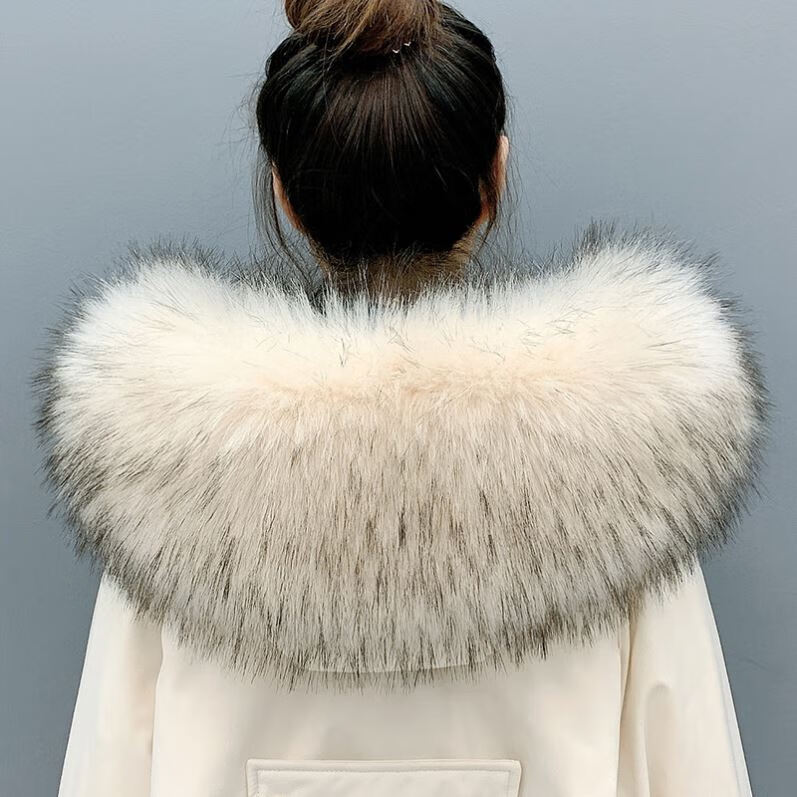 蜜凡苏羽绒服毛领女单买大衣羽绒服毛领单卖女貉子毛毛领 米色黑尖