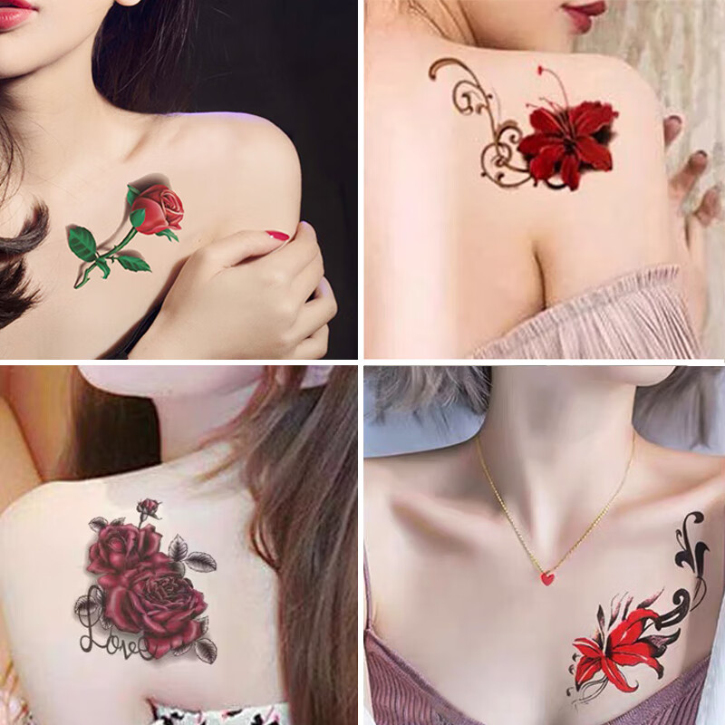 纹身贴防水女持久胸前仿真性感脚踝网红彼岸玫瑰花锁骨遮疤高级感