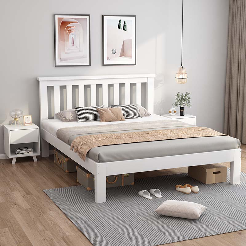 汐娜派全实木床现代简约小户型90cm单人床白色1.