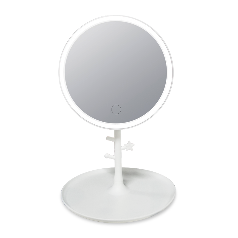 呱呱鸟X10 LED化妆镜台灯可充电美妆镜带灯网红收纳梳妆镜可拆卸便携 珍珠白 充电款