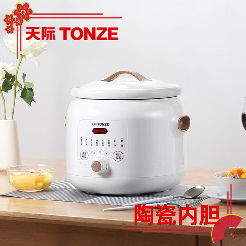 天际(tonze)电炖锅 电炖盅 煲汤锅炖汤锅 煮粥锅 白瓷内胆4l大容量慢