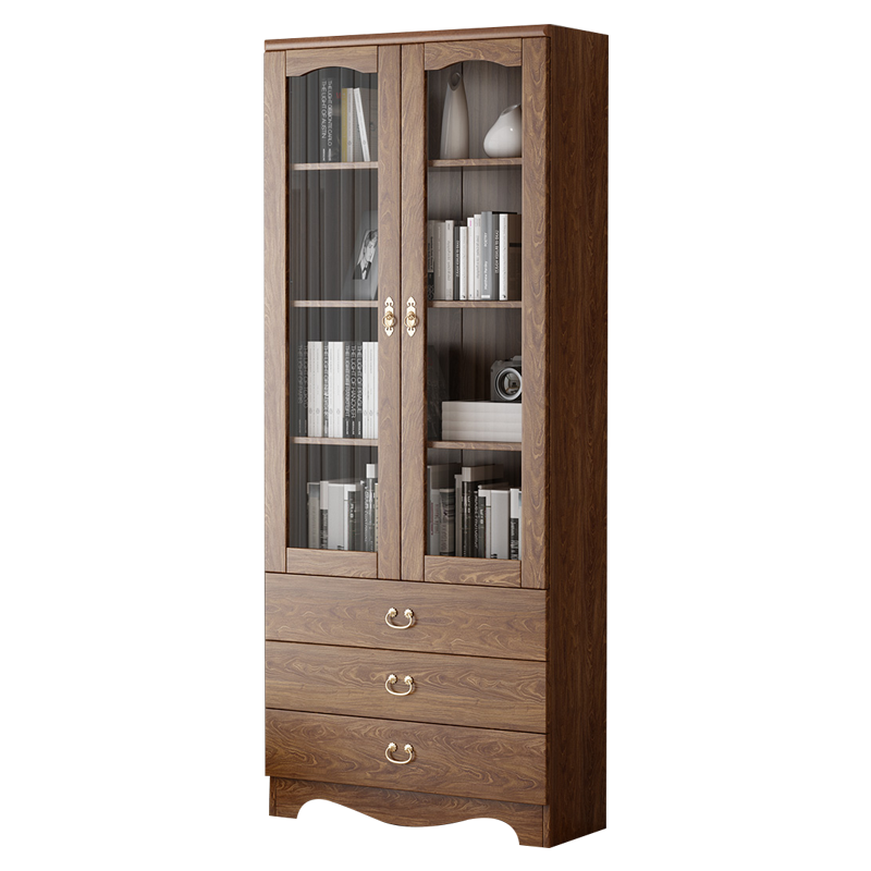 慕澜 中式实木框书桌书柜组合带玻璃简约现代落地置物架书房书橱隔断柜 8830书柜尺寸80*32*195cm