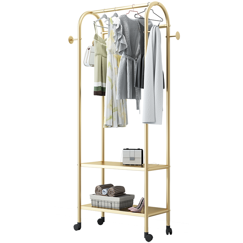 家丽人 衣帽架落地挂衣架纳米烤漆钢管衣架卧室阳台晾衣服架服装架子可移动双层置物架