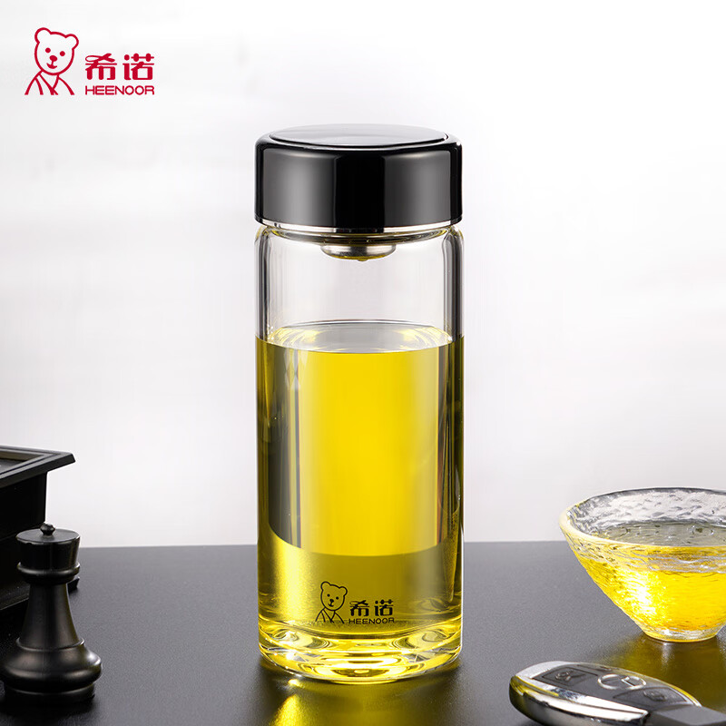 希诺(heenoor)玻璃杯单层 新款商务黑带滤网加厚男女士商务办公泡茶杯