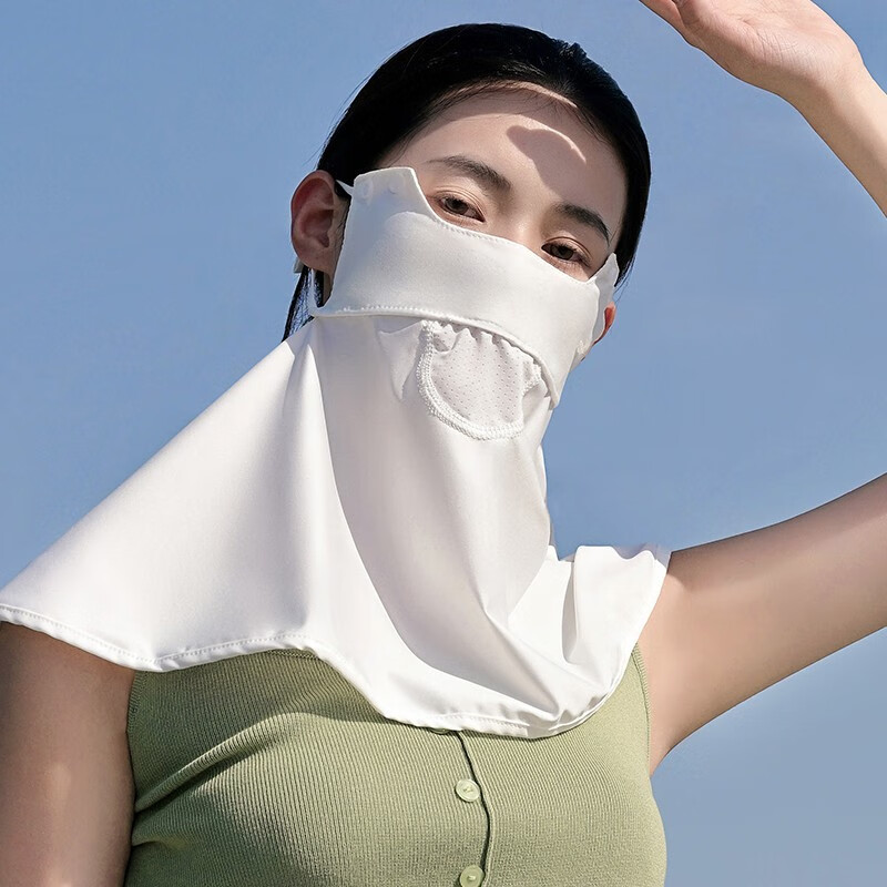 达芬奇密码防晒帽子护颈口罩 可拆卸脸罩冰丝面罩遮阳透气 白色