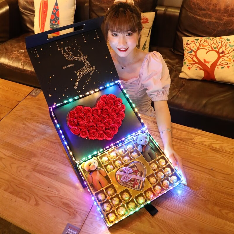 德芙巧克力糖果礼盒装创意送女友圣诞节平安夜浪漫表白生日情人节礼物 豪华双层玩偶款