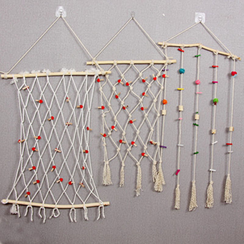 家居墙面网绳照片墙网格饰品麻绳装饰挂件手工编织 一套三个