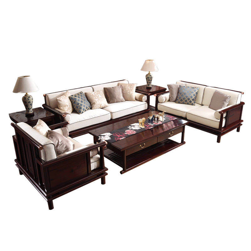 【1件6.8折】质木匠 红木家具非洲花梨(学名:刺猬紫檀)实木沙发新中式客厅家具别墅古典大户型沙发 【113沙发六件套】