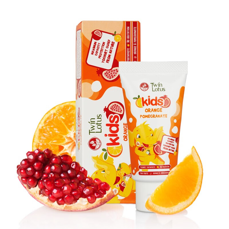 双莲(twin lotus)泰国儿童牙膏50g优乳益齿植物无氟草莓香橙石榴芒果