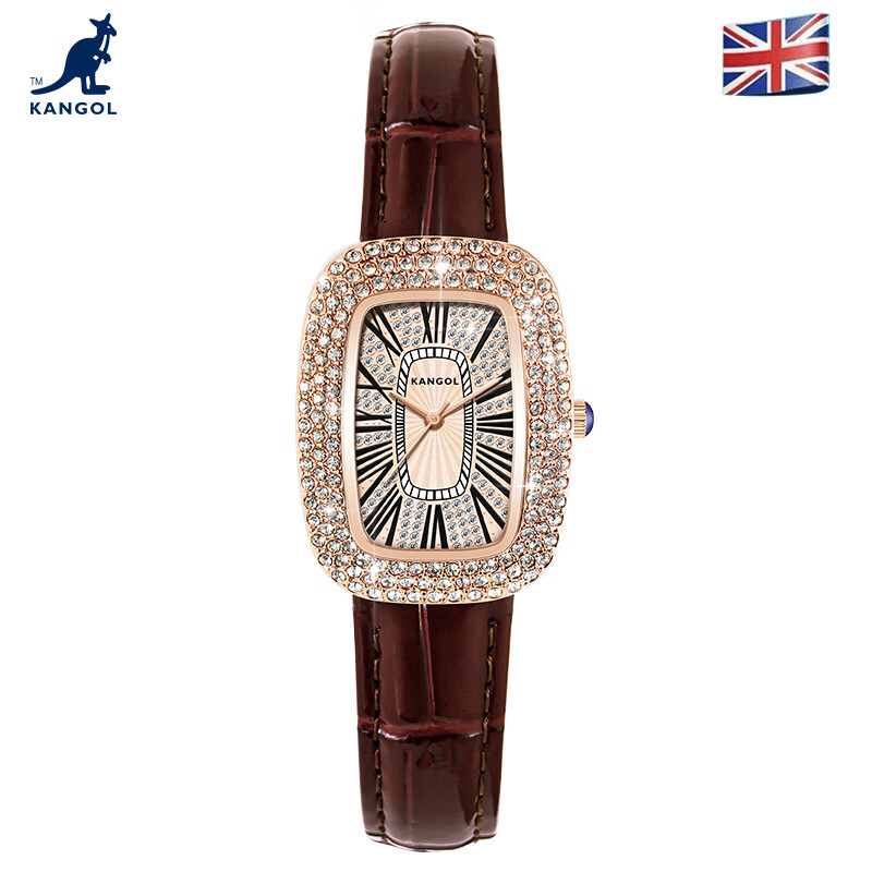 袋鼠手表kangol抖音直播kangol袋鼠时尚防水女表 652黑色皮