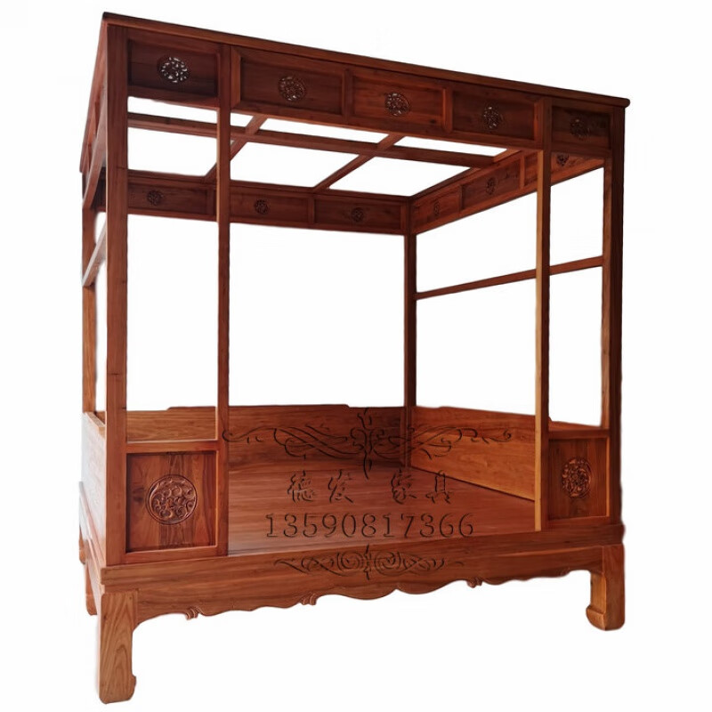 榆木架子床厚板加厚仿古实木床中式古代床仿古拔步床老式木床定做