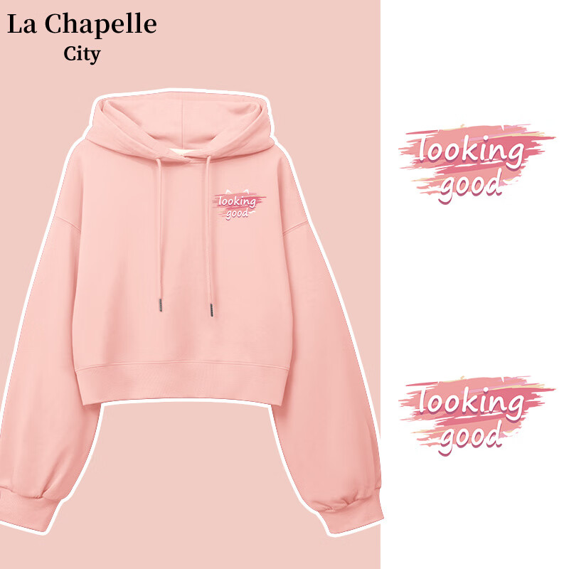 La Chapelle City拉夏贝尔粉色短款卫衣女2023新款小个子显高显瘦设计小众上衣chic 烟粉-幸运色粉K M