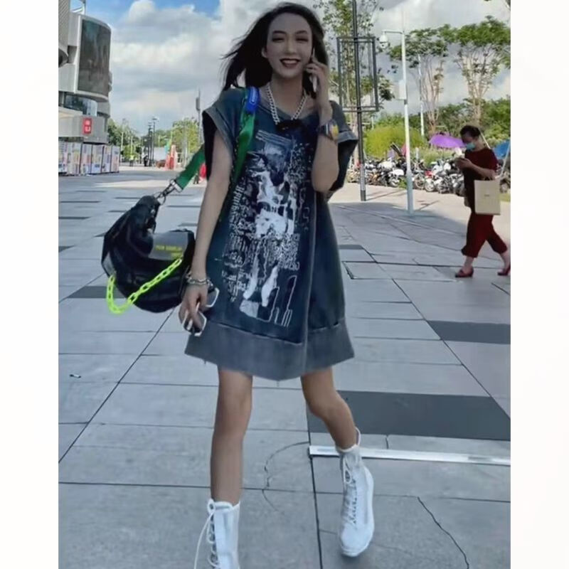 特300斤欧货短袖卫衣裙女胖mm拼接大肚腩宽松 图片色 xl 建议90-120斤