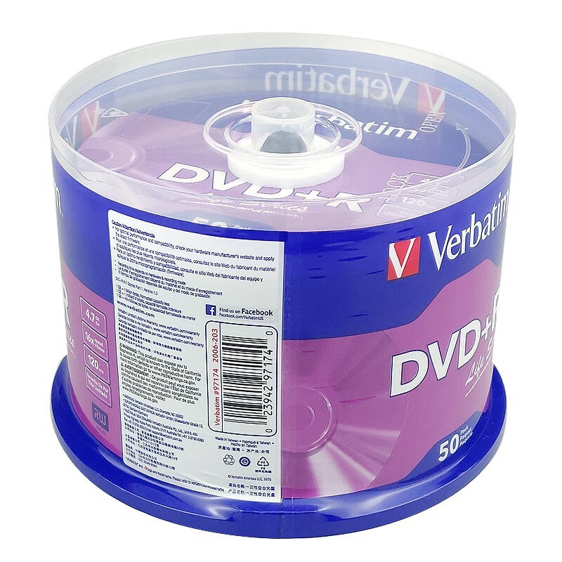 威宝verbatim原装行货16速4.7GDVD+R空白光盘50片桶装dvd刻录盘