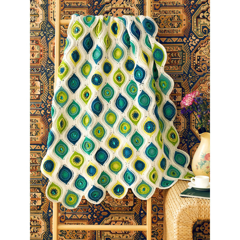 苏苏姐家孔雀羽拼花毯手工diy编织纯棉线钩针毛线团视频材料包 亮色款