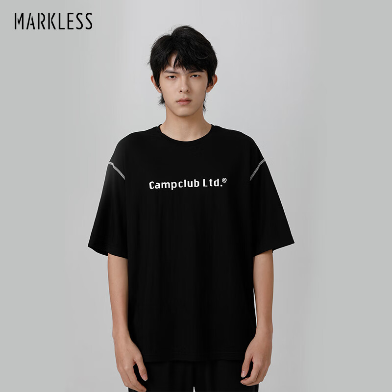 MARKLESST恤男2025夏季宽松抗菌凉感短袖男士印花半袖上衣 TXB3641M 黑色 L