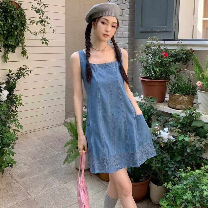 丰课(fengke)夏天女生小个子套装裙矮妹妹纯欲辣妹牛仔吊带裙女夏季