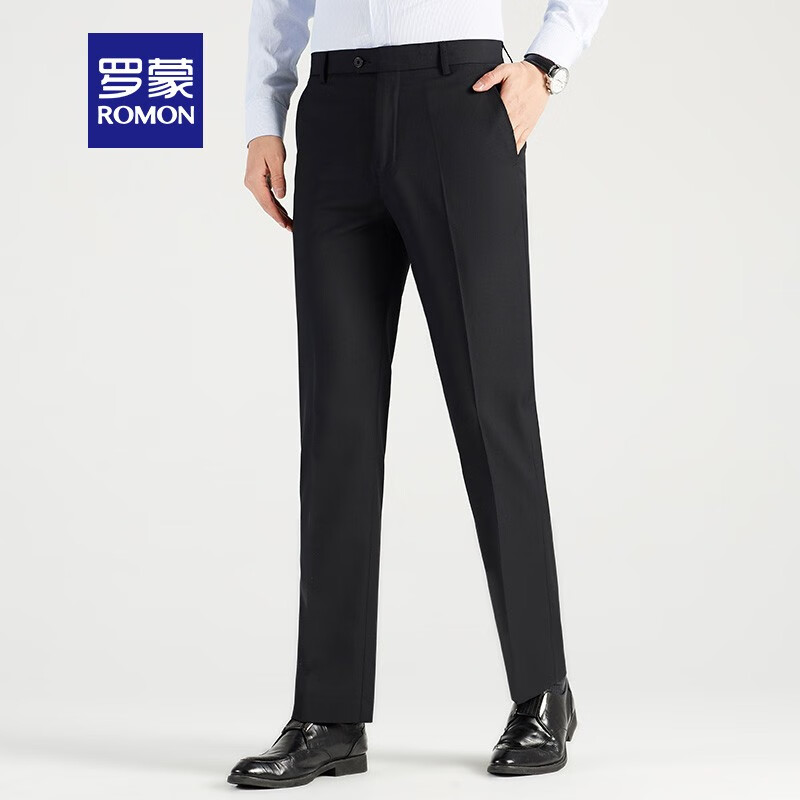 罗蒙（ROMON）休闲裤男士秋冬新款纯色商务正装中青年职业西装裤工装直筒裤子男 藏青 38