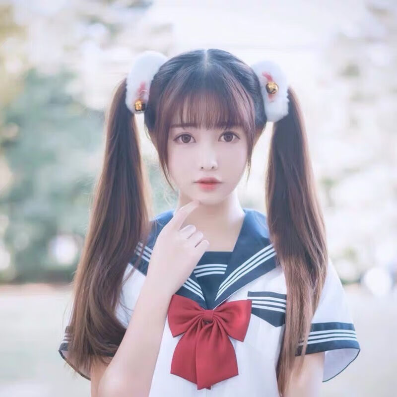 唐妮  假发女高双马尾lolita日系绑带式萝莉软妹可爱直辫子发饰