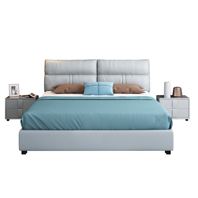 A家 皮床 现代简约1.5米1.8米双人床软靠皮艺床卧室家具DA0146 1.8米高箱床（浅灰色） 单床