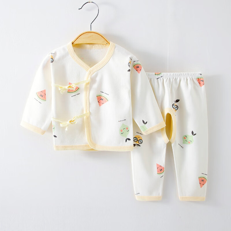 糖贝新生婴儿衣服保暖分体套装纯棉和尚服系带夹棉秋冬宝宝内衣0-6月 粉边小象【四季套装】 66 cm(3-6个月) 体重12-16斤