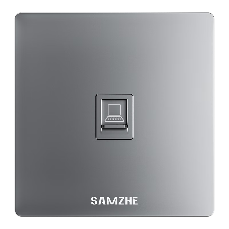 SAMZHE 山泽 电脑插座网口网络面板 适用电话信息模块 通用超五/六/七类模块加厚86型面板 单口 灰色XMB-H01