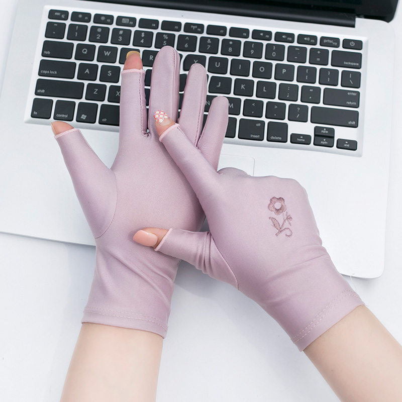 春秋开车露指防晒手套女薄款半指露二指弹力触屏夏天遮阳 mrd两指(豆