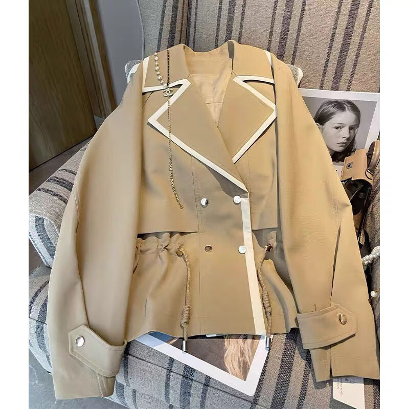 纤晟伊2022年新款气质感卡其色风衣外套女春秋小个子短款大衣 图片色