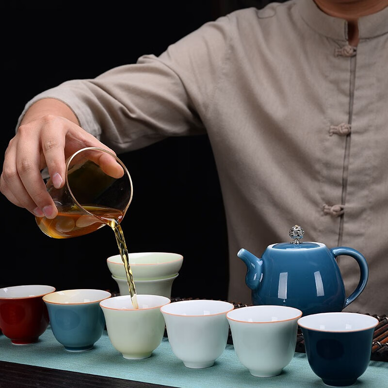 苏客 茶具套装陶瓷家用简约办公室茶壶茶杯盖碗茶碗泡茶功夫茶具礼盒装 茶壶套装(经典)