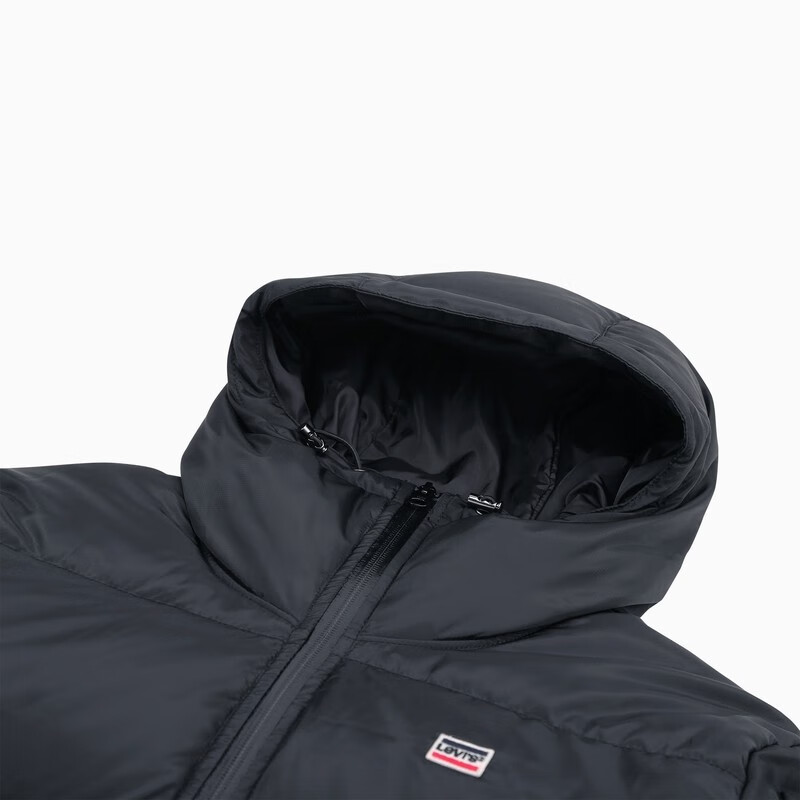 levis李维斯男士黑色不可拆卸连帽日常休闲简约时尚羽绒服a05520000