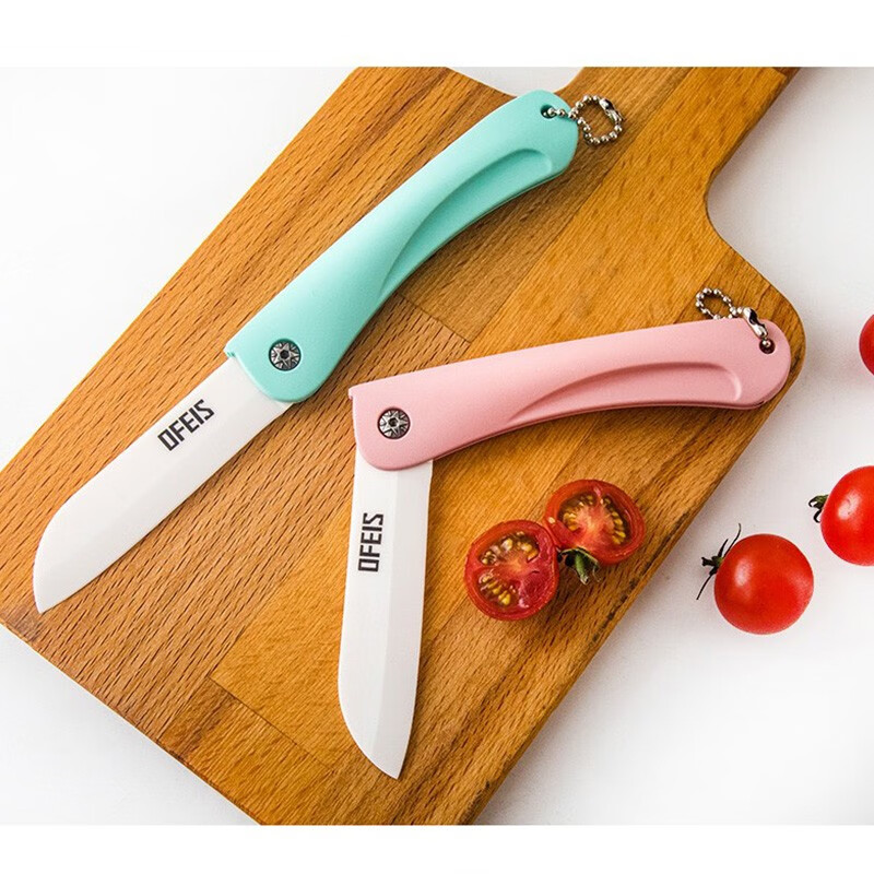 欧菲斯水果刀折叠陶瓷削皮小刀旅行西瓜刀家用迷你 便携随身德国 红色