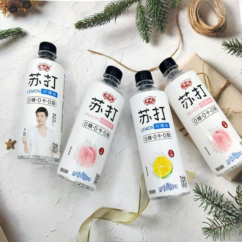 中沃(zhongwo)果味苏打水500ml*5瓶整箱柠檬味白桃味0糖无糖饮料 500