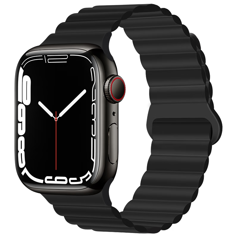 BHO适用苹果手表表带apple iwatch s9/ultra/s8/se磁吸硅胶表带 黑色