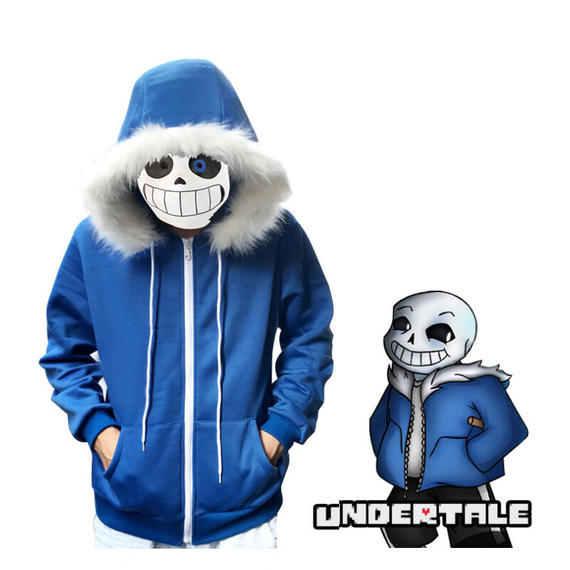 sans的蓝色荧光棒,sans和frisk开车 undertale传说之下sans骷髅cos服卫衣定制 蓝色卫衣 xl