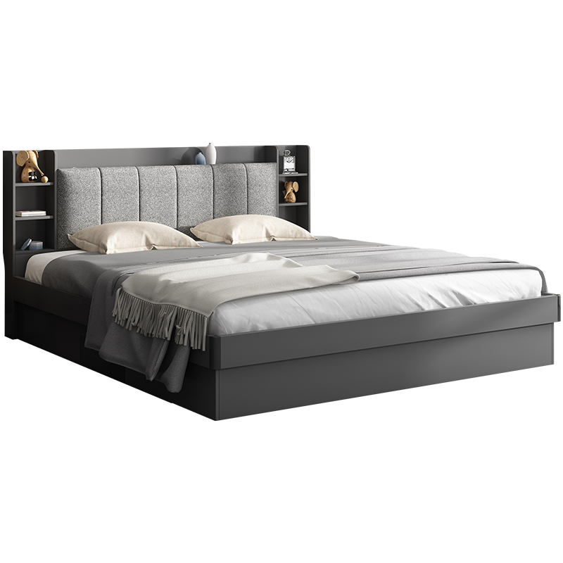 特伦顿 床 北欧现代简约双人床储物收纳高箱床婚床卧室家具衣柜床布纹灰 高箱床(布靠背) 1500*2000mm