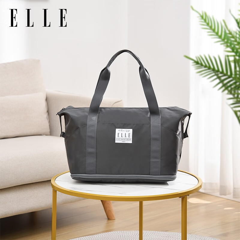 ELLE旅行包行李包多功能大容量手提包旅游出差可扩展套拉杆挂行李箱包 灰色