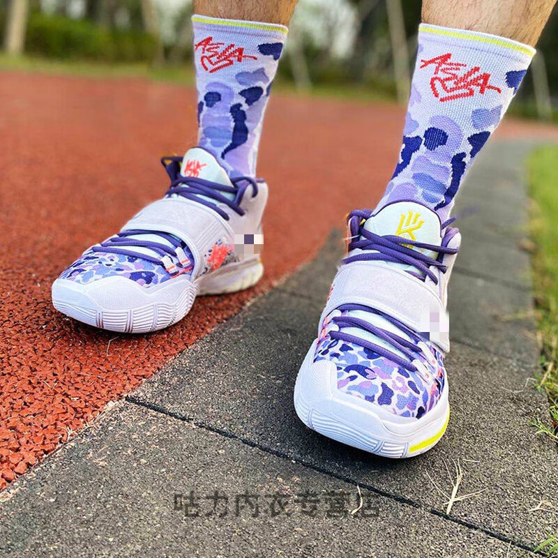 kyrie欧文6紫罗兰白豹纹篮球之星南海岸涂鸦袜子紫迷彩篮球袜a 欧文6